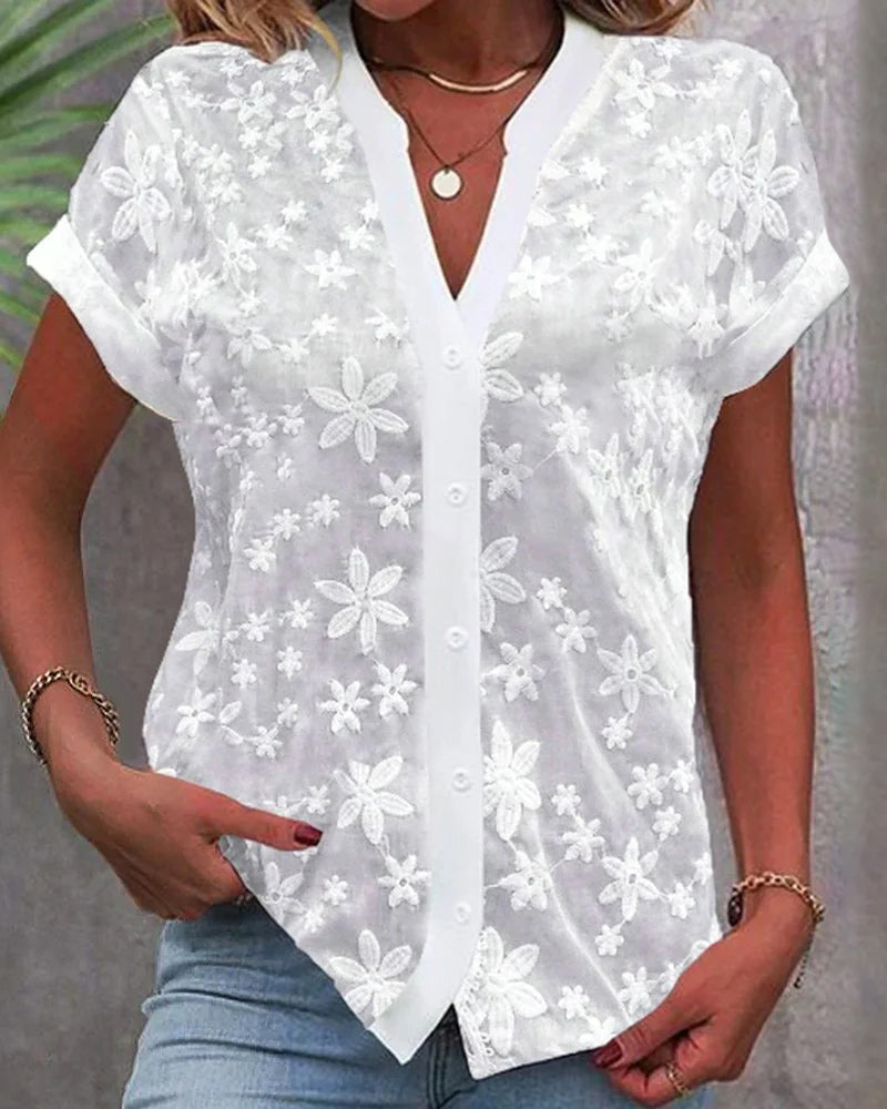 Coralie | Short-Sleeve Blouse with V-Neckline
