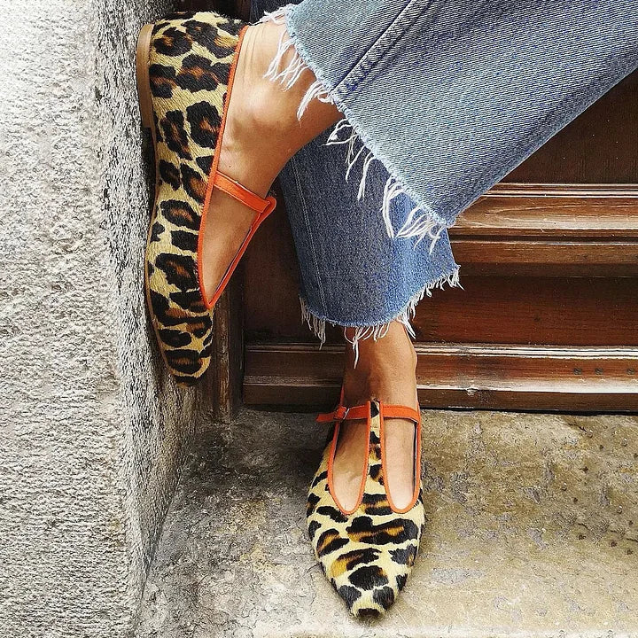 Alina | Leopard T-Strap Flats